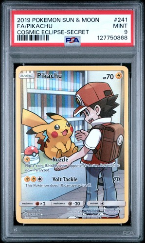 2019 POKEMON SUN & MOON COSMIC ECLIPSE SECRET #241 FULL ART/PIKACHU PSA 9 - Picture 1 of 2