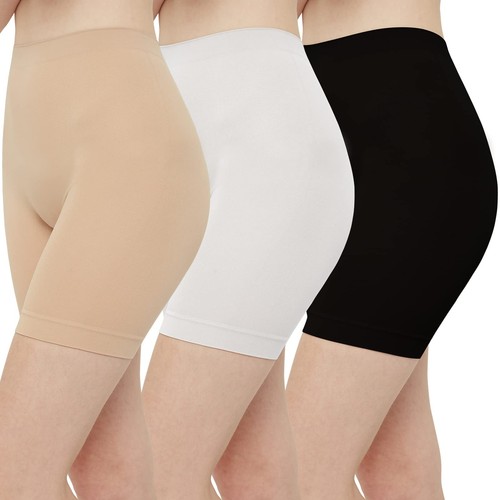 Women's Slip Shorts for Under Dresses High Waisted Shorts 3-Pack(Black Nude W...