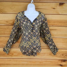 a.n.a. A New Approach Long Sleeve Blouse Womens PXL Multicolor Geometric Sheer