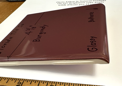 1 pc. Burgundy: 4-3/8" Bullnose: Glossy Ceramic Tile by Florida Co. #1084 NEW - Picture 6 of 13