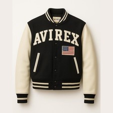 NUOVO autentico uomo Avirex USA lana body pelle di vacchetta maniche bomber giacca