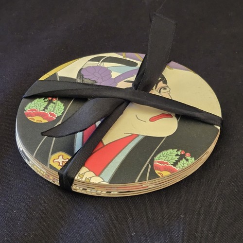 Posavasos japoneses Ukiyoe Bellas Artes 2 juegos de 3 (6 en total) cartón redondo vintage - Imagen 12 de 12