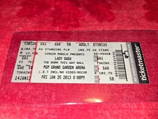 ORIGINAL CONCERT FULL TICKET FOR LADY GAGA JAN 25 2013 MGM GRAND GARDEN ARENA LV