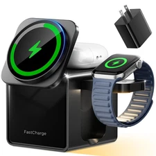 3 in 1 Charging Station for Apple, 15W Fast Magnetic Wireless Charger Station...