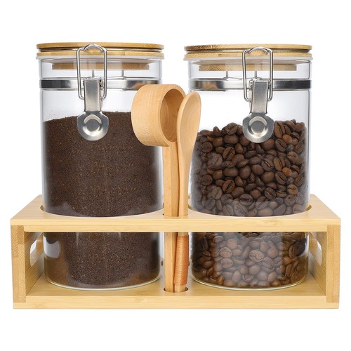 45oz Airtight Glass Coffee Canisters with Bamboo Lids, Scoop, and Spoons - BP...