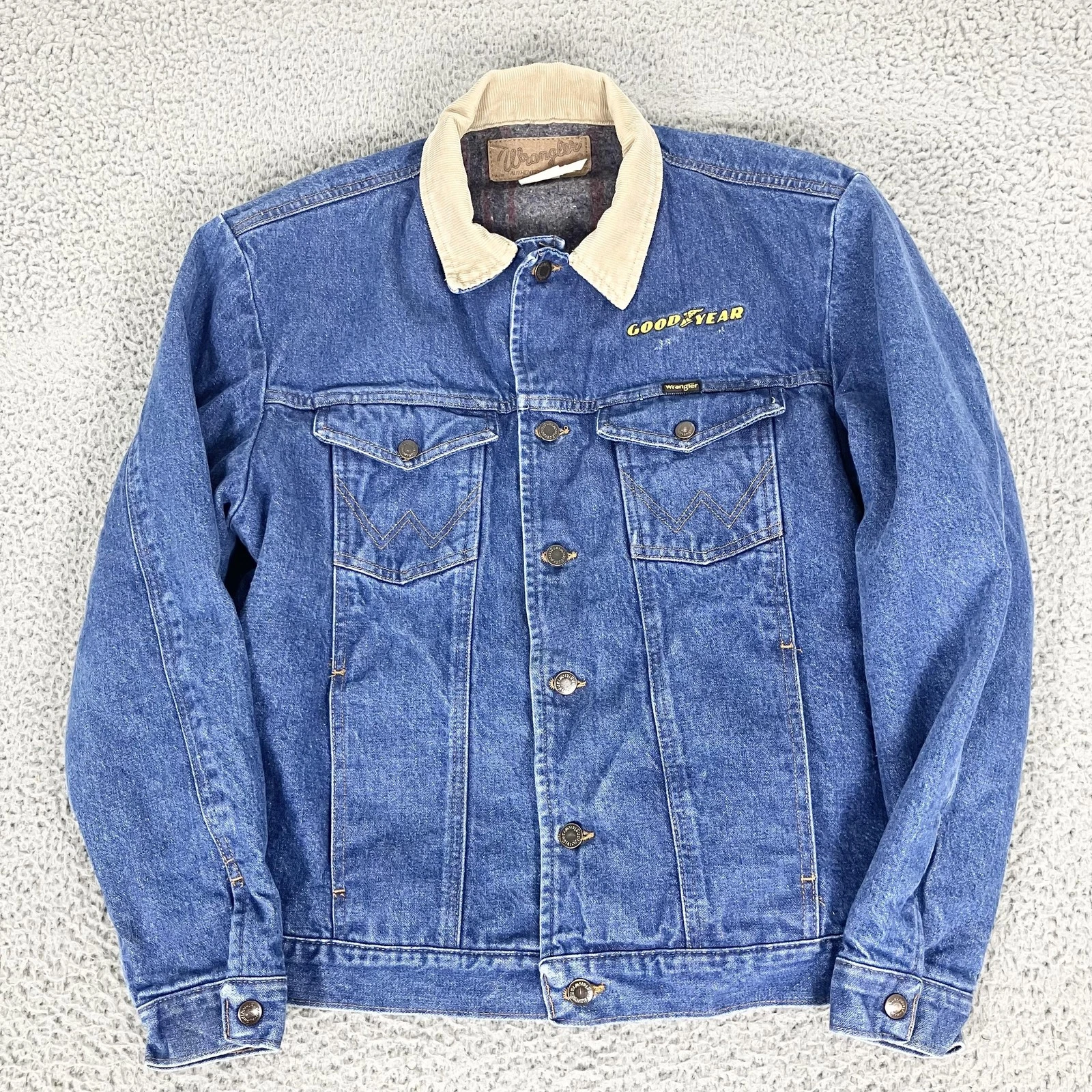 Vintage Wrangler Denim Jacket Mens Large Blue Blanket Lined Goodyear Workwear