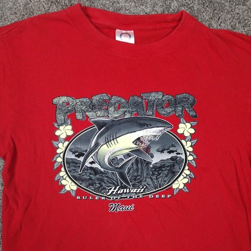 Predator GREAT WHITE SHARK Maui Hawaii YOUTH Large T Shirt Souvenir Travel Top - Picture 2 of 10