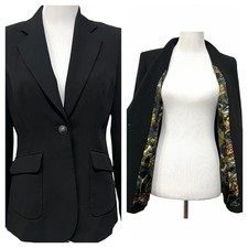CAbi Black Suit Coat Blazer One-Button with Printed Lining Riding 725 Size 4