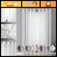 White Sheer Linen Curtains 84" Length - 2 Panel Set, Light Filtering Semi-Sheer