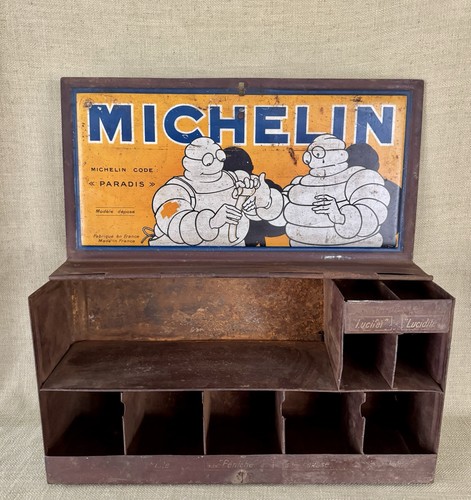 1930-40 Michelin Reifenladen Erste Hilfe Kasten, Wandbehang, Bibendum, Fahrrad, Auto