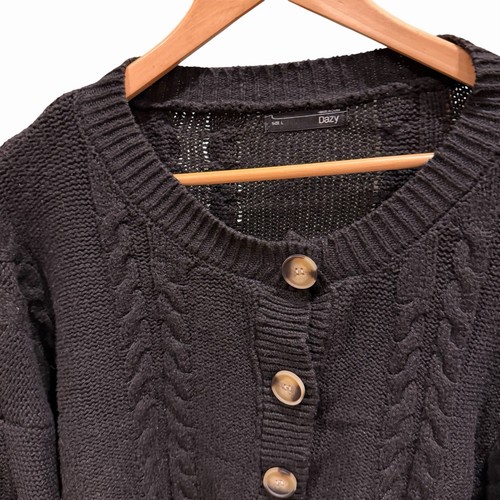 Dazy Damen schwarz Cropped Langarm Strickjacke Blume Größe Large Boho, Prärie - Bild 3 von 9