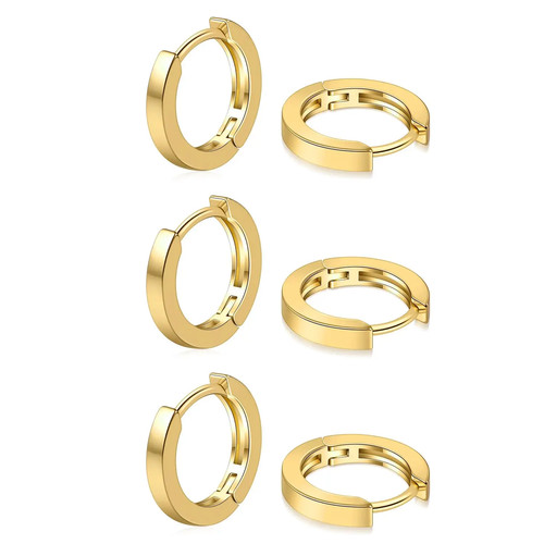 Shevalues Mujer 3 Pares Pendientes Pequeños Dama Clásicos Oro 14K Aro Moda - Imagen 28 de 36