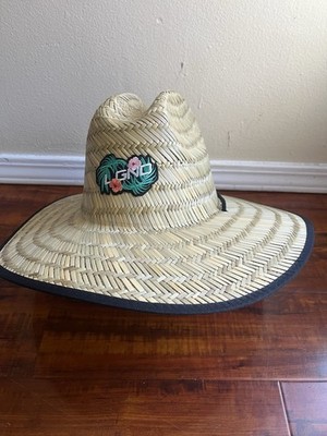LGND Wide Brim Straw Hat w/ Chin Strap, Floral Hawaiian Beach, One Size