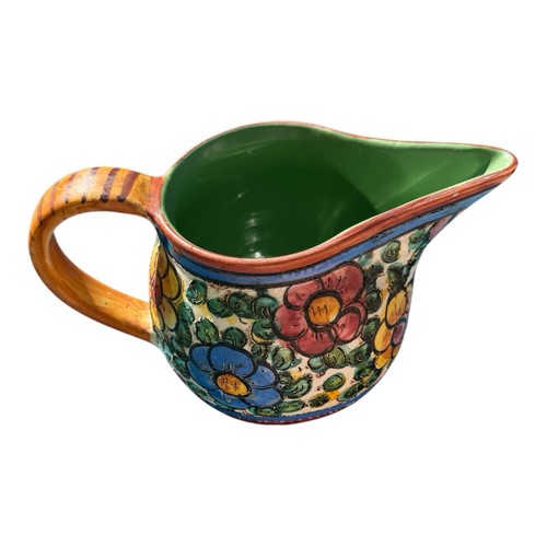 Vintage Handarbeit Italien handbemalt bunte Kunst Krug Blumenmuster Vogel Muster - Bild 1 von 6