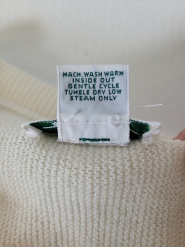 Vtg Izod Lacoste V-Neck Orlon Acrylic Casual Dress Sweater Mens XL Beige White - Picture 6 of 11