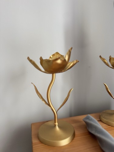 Next Pair Metal Flower Taper Candle Holders Leaf Candle Holders with Candles - Picture 5 of 10