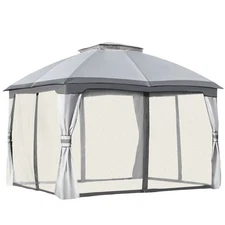 10' x 12' 2-Tier Outside Pergola Canopy w/ Steel Frame and Arched Roof Grey