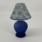 Tealight Candle Lamp Blue With Leaf Pattern Shade