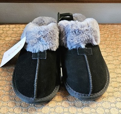 Women's Joyspun Faux Suede Platform Clog Slippers Black And Gray Size 7 New 