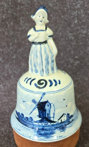 Delft handbemalte blau-weiße Keramik Mädchen Figur Glocke Holland
