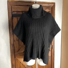 Monsoon Y2K Vintage Black Ribbed Knit Roll Neck Poncho Jumper One Size