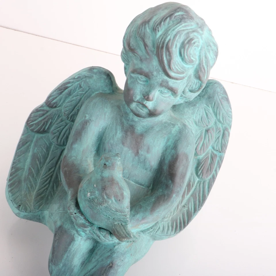 Estatua de querubín ángel alado verde estatuilla cuidador decoración del hogar Foto 3 de 4