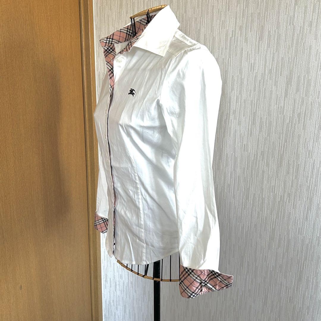 Burberry Blue Label White Shirt Nova Check One Point Pink F