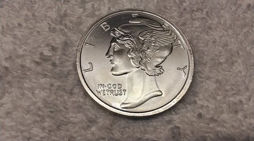 "MERCURY DIME" ONE OUNCE .999 FINE SILVER ROUND