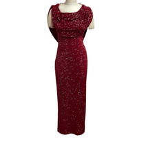 Night Way Collections Red Evening Gown Draped Collar Sleeveless Size 4