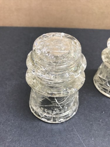 **Vintage SET of 2 MCM HEMINGRAY 17 CARNIVAL CRACKLE GLASS INSULATORS USA CLEAN - Picture 3 of 24