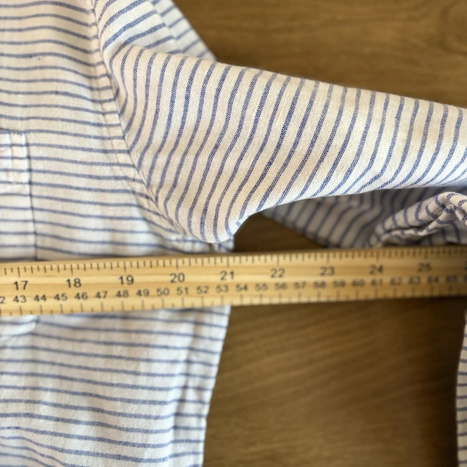 Gap платье рубашка мужская средний белый синий в полоску льняной хлопковой смеси на пуговицах - Изображение 3 из 4