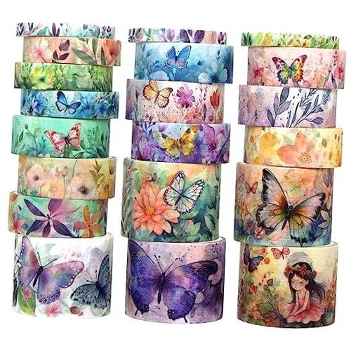 20 Rolls Washi Tape Set - Floral Butterfly Decorative Masking Tape, Adhesive