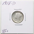 1918-D 10C Mercury Winged Liberty Silver Dime in XF+ Condition #6221