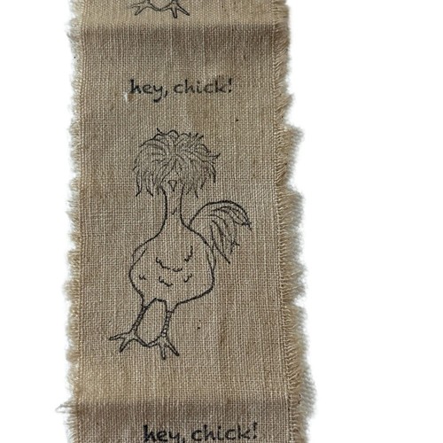 1 Yard Hey Chick Fabric Ribbon Tan Brown Frayed Edges Rustic Farmhouse - Picture 3 of 3