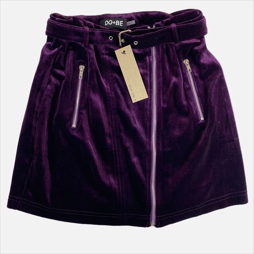 DO+BE Minigonna in velluto viola con cintura donna taglia media accento cerniera - Foto 1 di 10