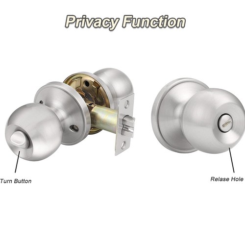 Stainless Steel Round Knobs Privacy Passage Entrance Lock Door Entry with Key - Picture 8 of 11