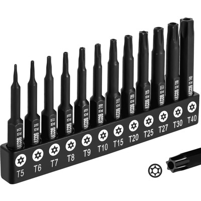 Torx Bit Set 12teilig T5 T6 T7 T8 T9 T10 T15 T20 T25 T27 T30 T40 Stahl