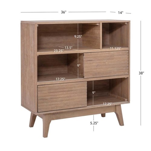 Linon Sway Bücherregal 3 offene Einlegeböden 2 Schiebetürverkleidungen in natur - Bild 11 von 12