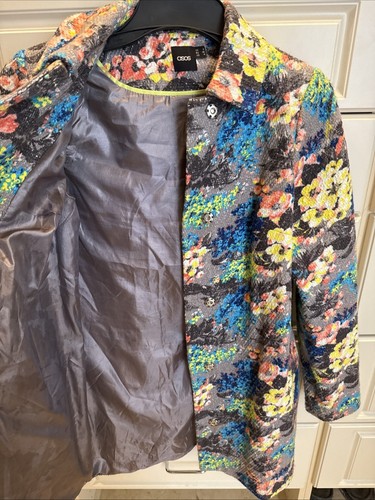 Asos Coat Floral Brocade Coat Size 4 Gray And Pink Flowers. Perfect With Jeans! - Picture 5 of 7