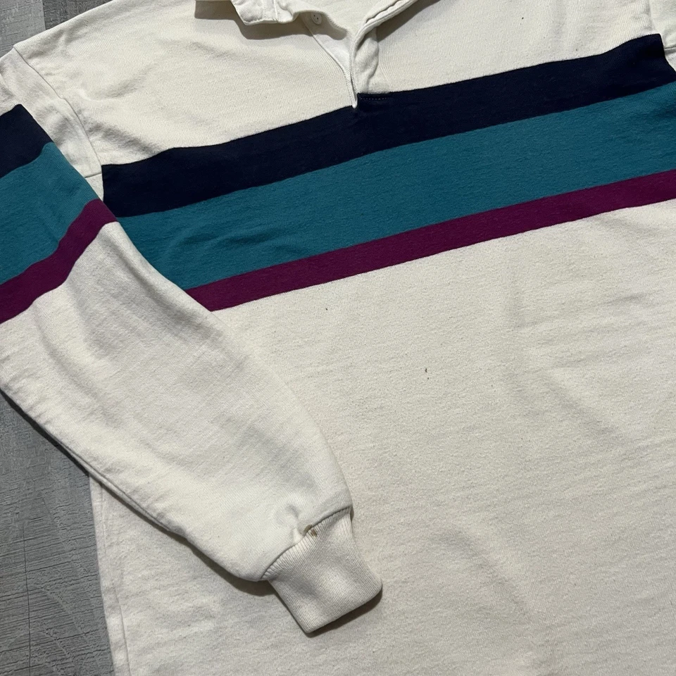 Polo de Rugby Thatcher And Cross Blanco Algodón Pesado Manga Larga Años 90 De Colección  Foto 4 de 4