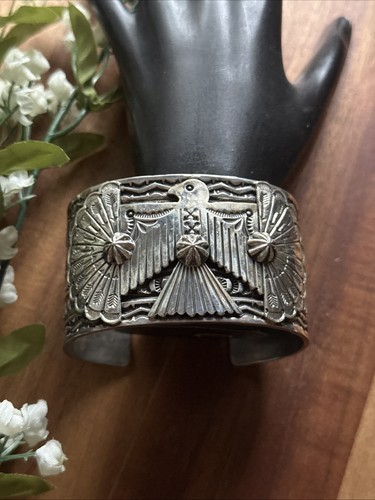 Sunshine Reeves Sterlingsilber Donnervogel Manschette Armband Navajo Geschenk - Bild 4 von 12