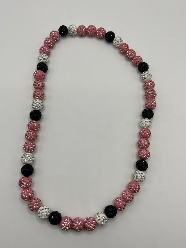 "Collar elástico de diamantes de imitación con cuentas rosa, blanco y negro 16""" - Imagen 2 de 5