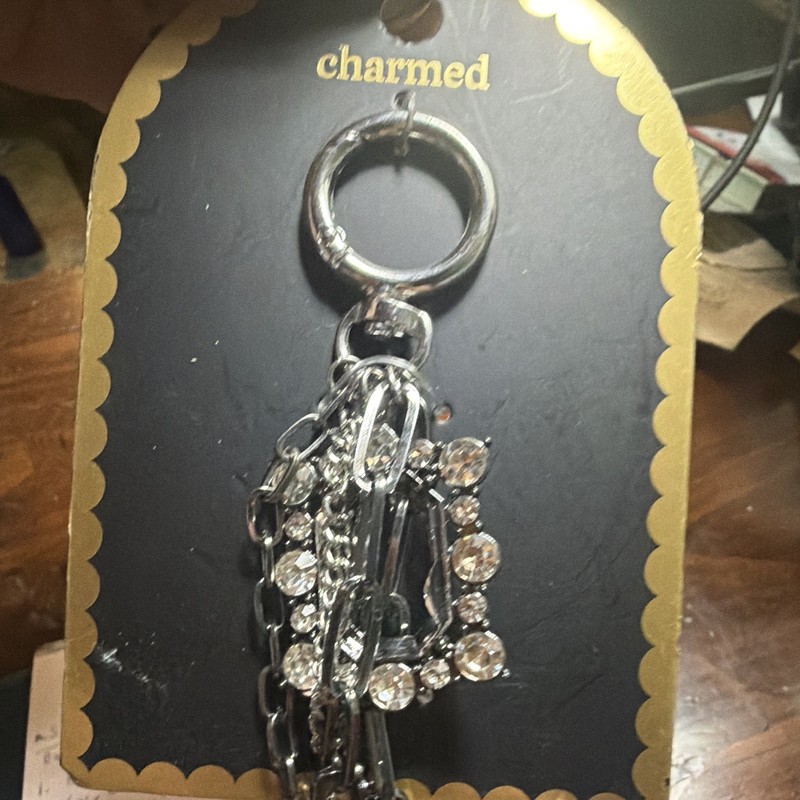 Charmed Silver Metal Rhinestone Key Chain Keyring Bling Charm Women