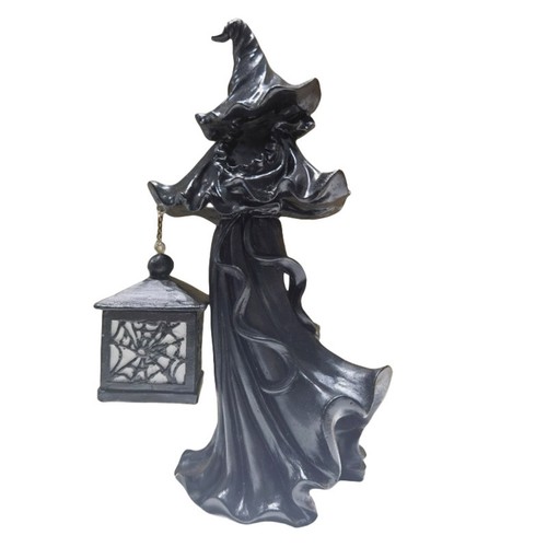 Barril Galleta 21CM Bruja Resina Negra Con Linterna LED 2025 Decoración Halloween - Imagen 4 de 6