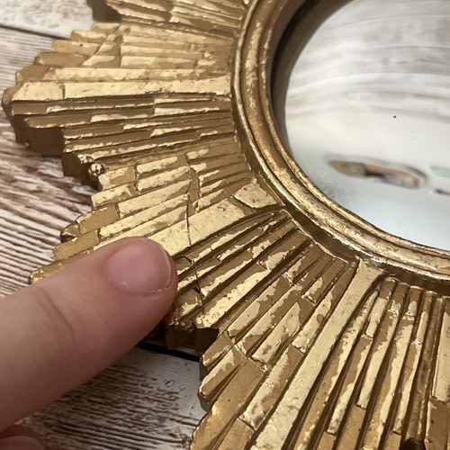 Vintage MCM Style 7” Gold Tone Starburst Convex Mirror Resin Wall Art - Picture 8 of 17
