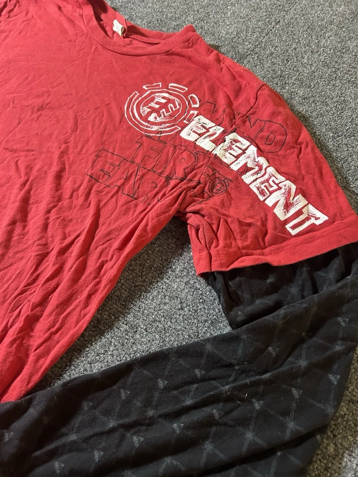 Camisa De Colección Y2K Element Skateboarding En Capas Manga Larga Roja Negra Mediana Foto 2 de 4