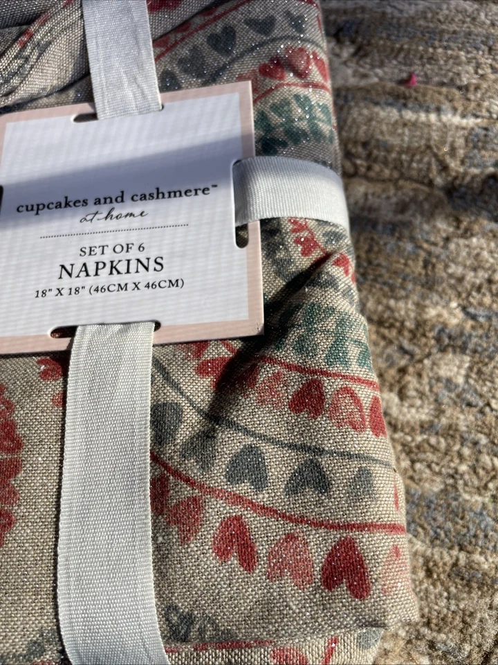 Cupcakes And Cashmere Set Of 6 Napkins Hearts&Flowers 100% Cotton 18" X 18"New - Image 3 of 4