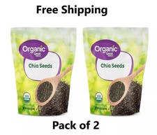 pack of 2 Great Value Organic Chia Seeds, 32 oz 907g Organic, Gluten-Free,