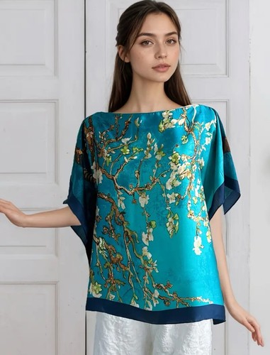 Classy Fine Vintage Quality Silk Kaftan /Kimono /Tunic Poncho Womens Free Size - Picture 2 of 7