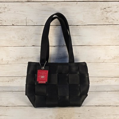 Harveys Seatbelt Bag Black Woven Tote Detroit SM Handbag Magnetic Snap Closure